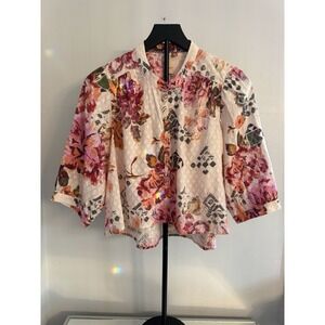 Pilcro Floral Blouse - Pink and Cream